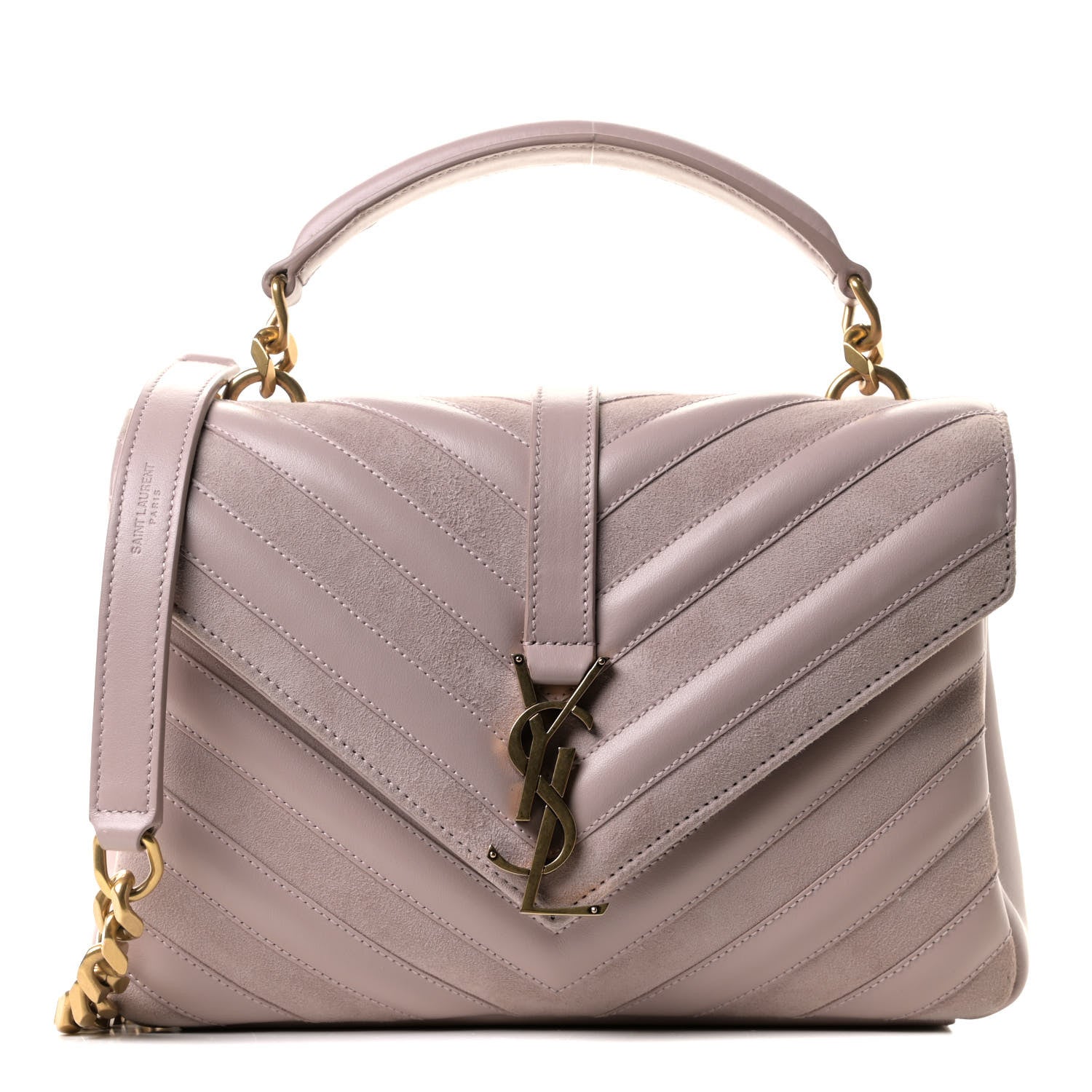 Saint Laurent Calfskin Suede Matelasse Chevron Medium Monogram College Bag Rose Poudre 1 of 10