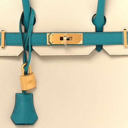 Hermes Epsom Horseshoe Bi Color Birkin 30 Craie Bleu Paon 8 of 13