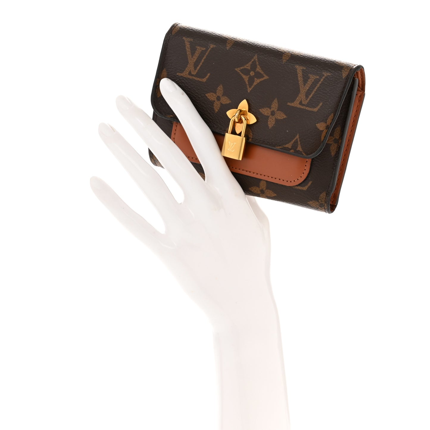 Monogram Flower Lock Compact Wallet Caramel