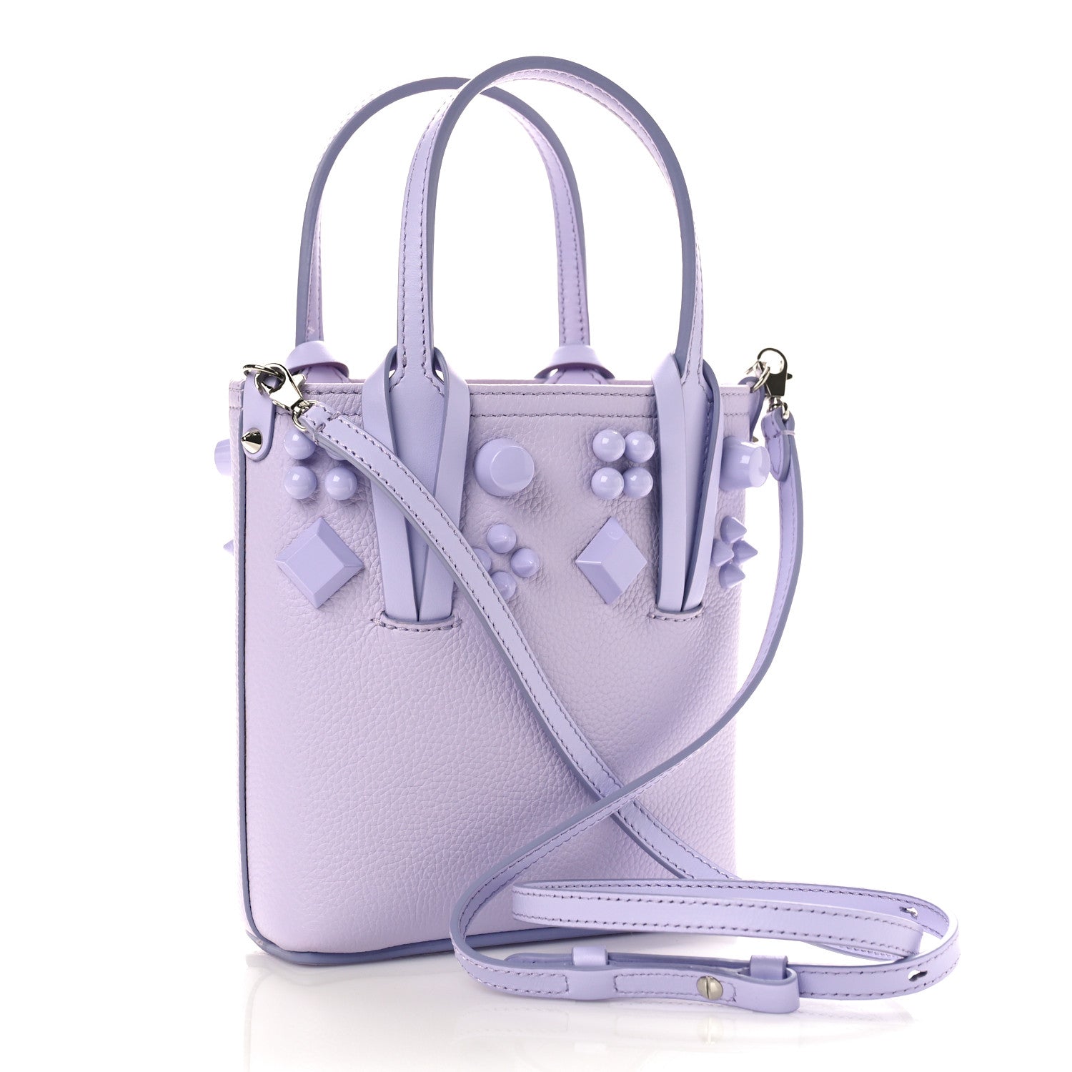 Christian Louboutin Calfskin Empire Spike Studded Mini North South Cabata Tote Lilac Smoke 2 of 8