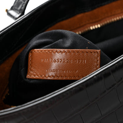 Saint Laurent Calfskin Crocodile Embossed Le 5 A 7 Hobo Black 7 of 11