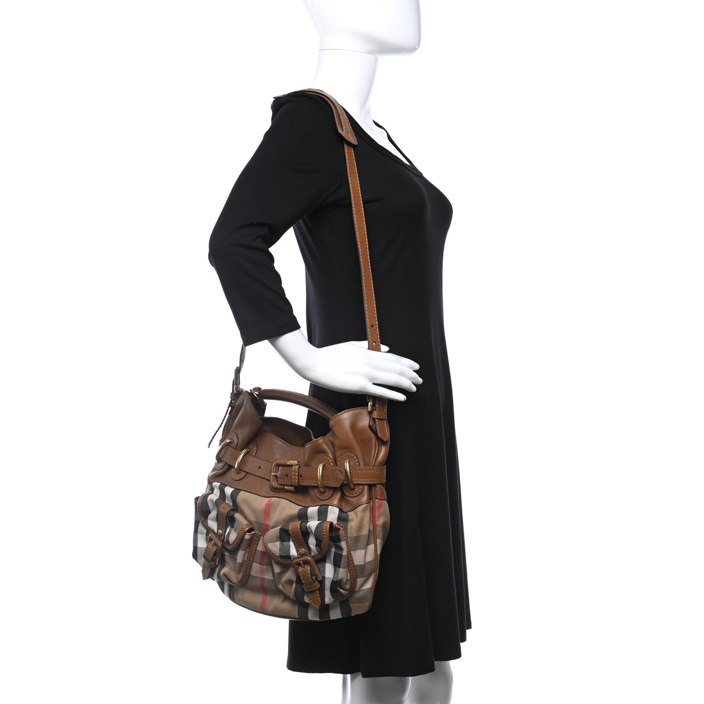 House Check Front Pocket Shoulder Bag Tan