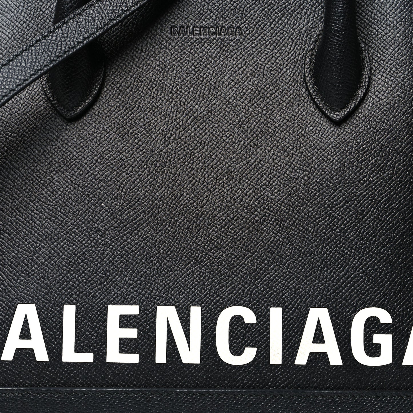 Signature Grained Calfskin Logo S Ville Top Handle Bag Black White