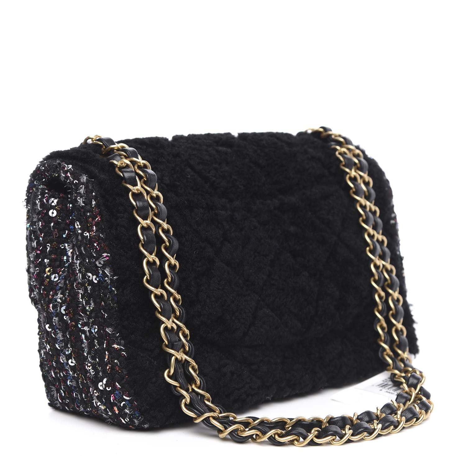 Chanel Shearling Sheepskin Tweed Quilted Single Flap Black 3 of 10