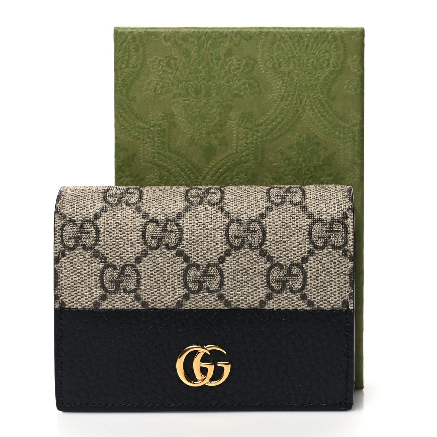 Dollar Calfskin GG Supreme Monogram GG Marmont Card Case Black Beige Ebony