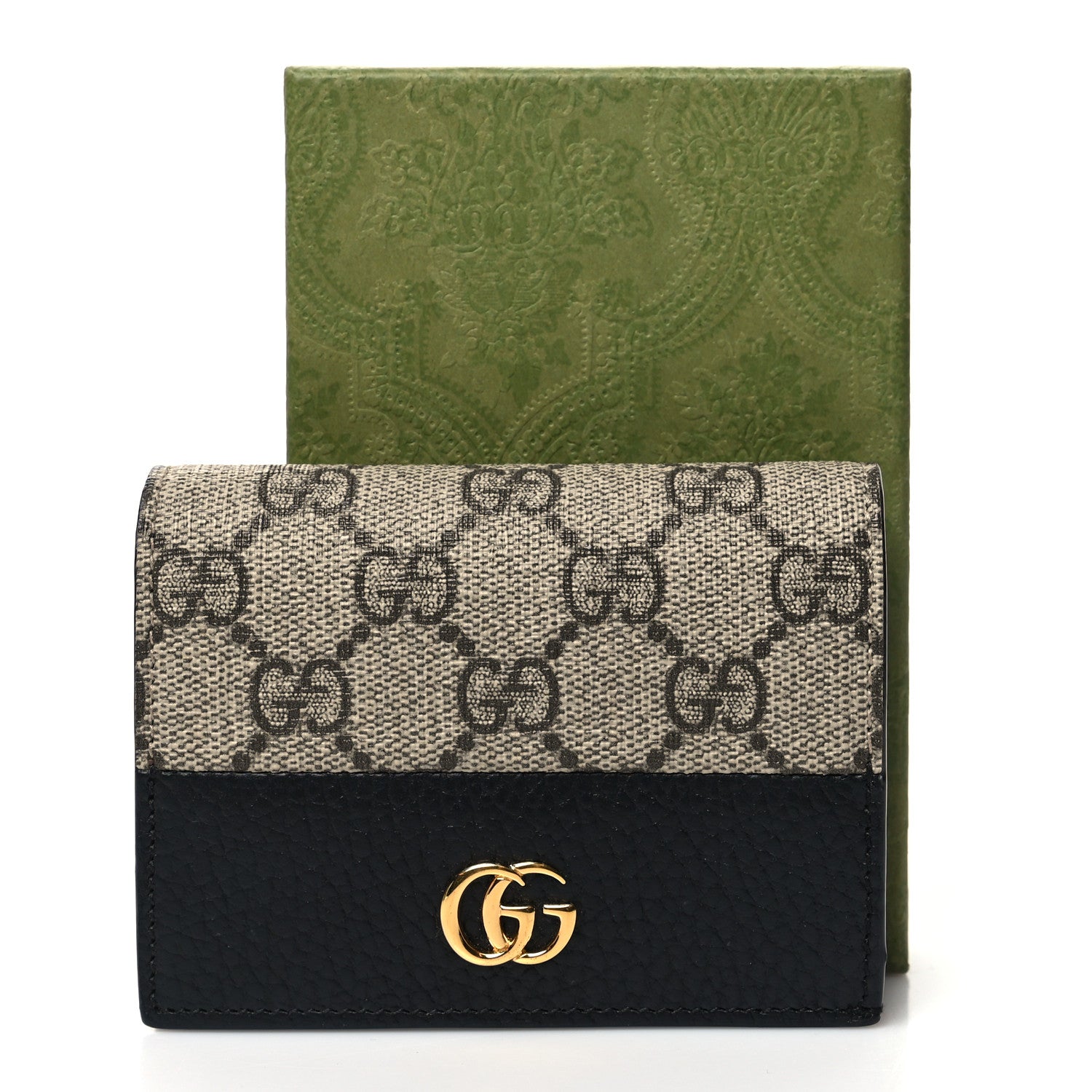 Gucci Dollar Calfskin GG Supreme Monogram GG Marmont Card Case Black Beige Ebony 10 of 10