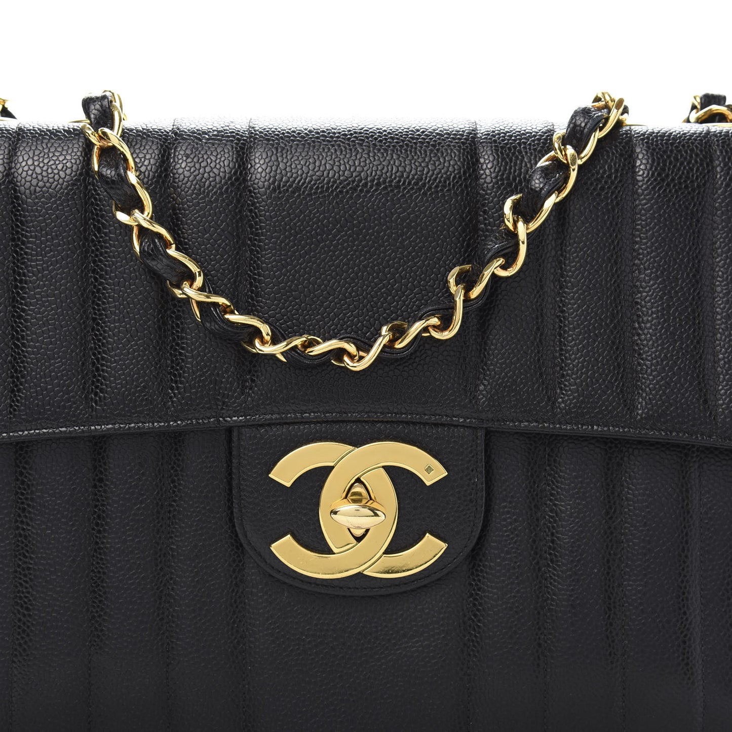 Caviar Vertical Quilted Jumbo Single Flap Black