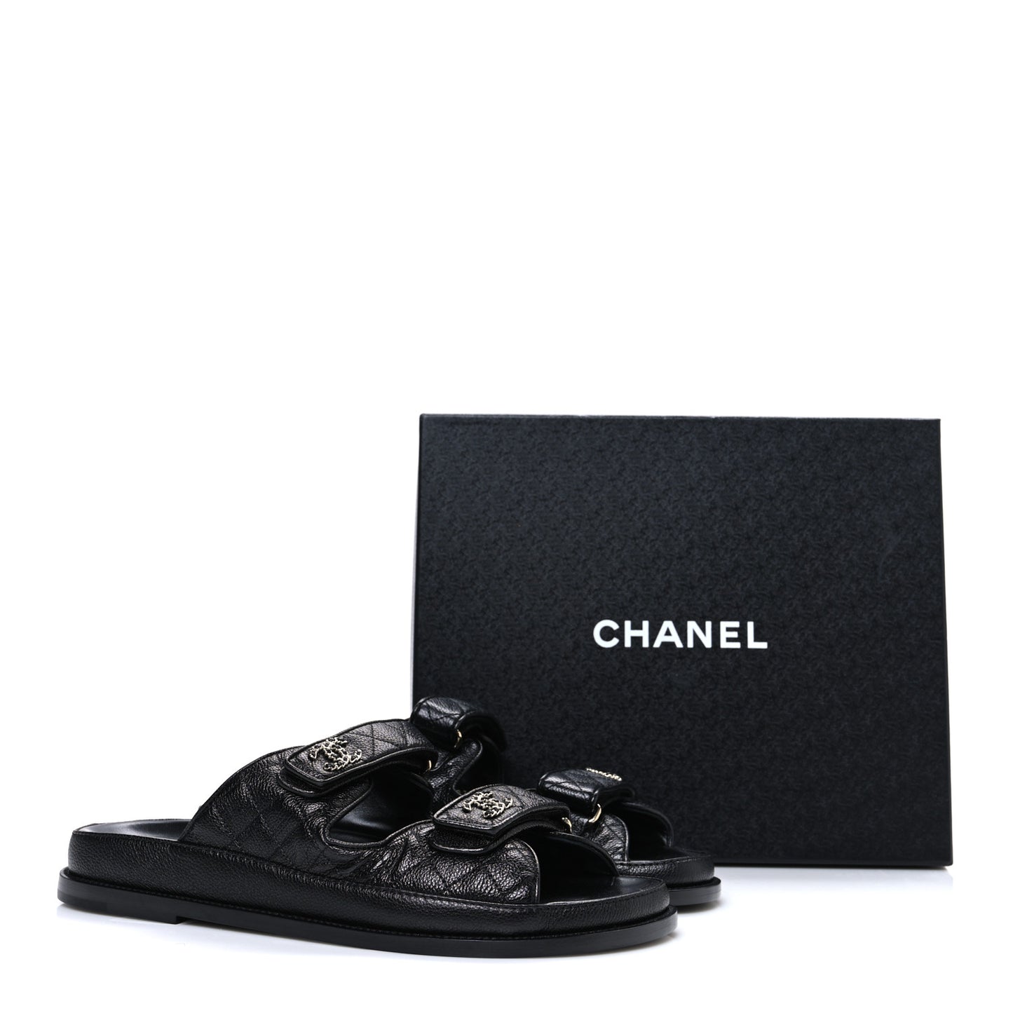 Grained Calfskin Velcro Dad Sandals 42 Black