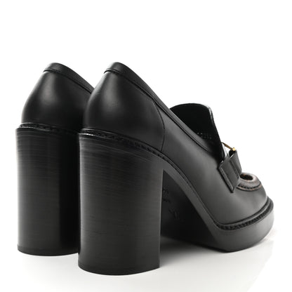 Louis Vuitton Monogram Calfskin Academy Loafers Pumps 38.5 Black 4 of 8