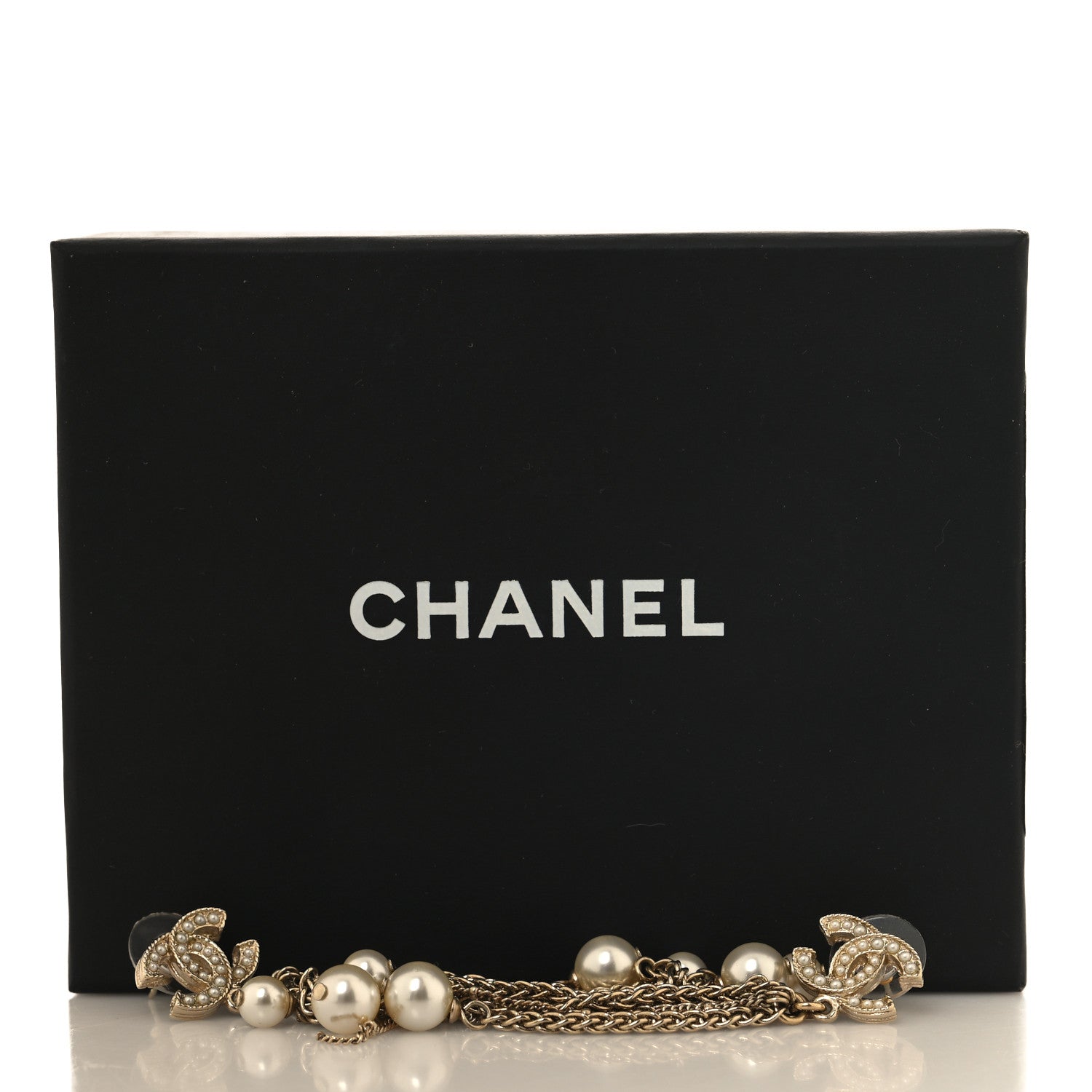 Chanel Pearl Chain CC Dangle Earrings Gold 5 of 5