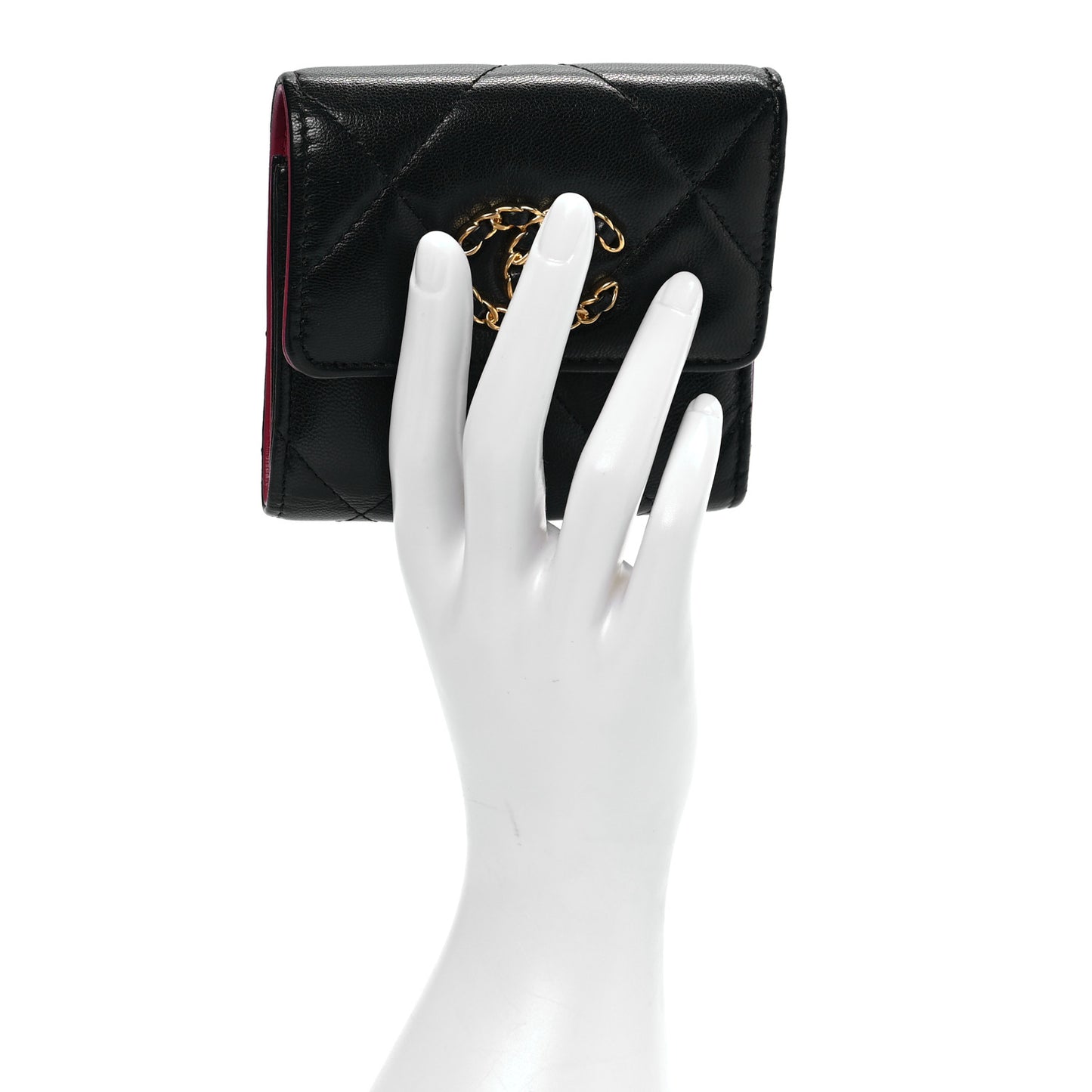 Lambskin Quilted Chanel 19 Small Flap Wallet Black