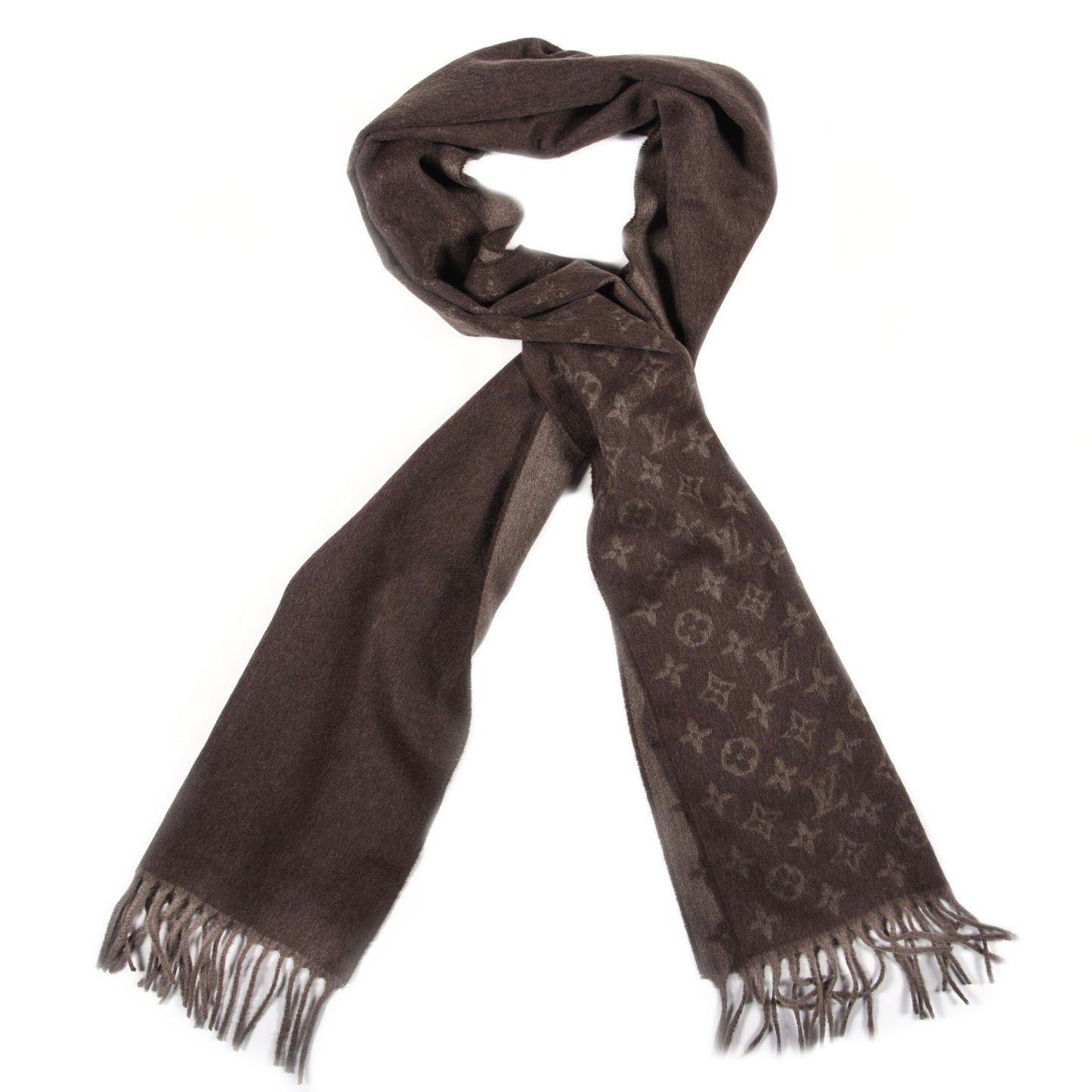 Cashmere Wool Monogram Gradient Scarf Noisette