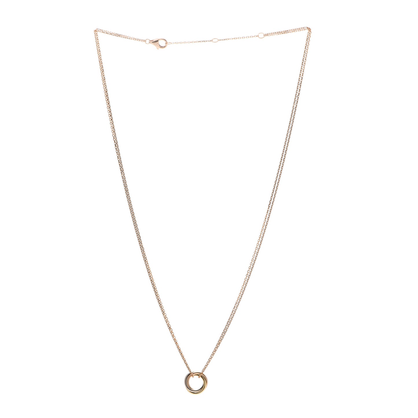 18K Pink Yellow White Gold Trinity Double Chain Pendant Necklace
