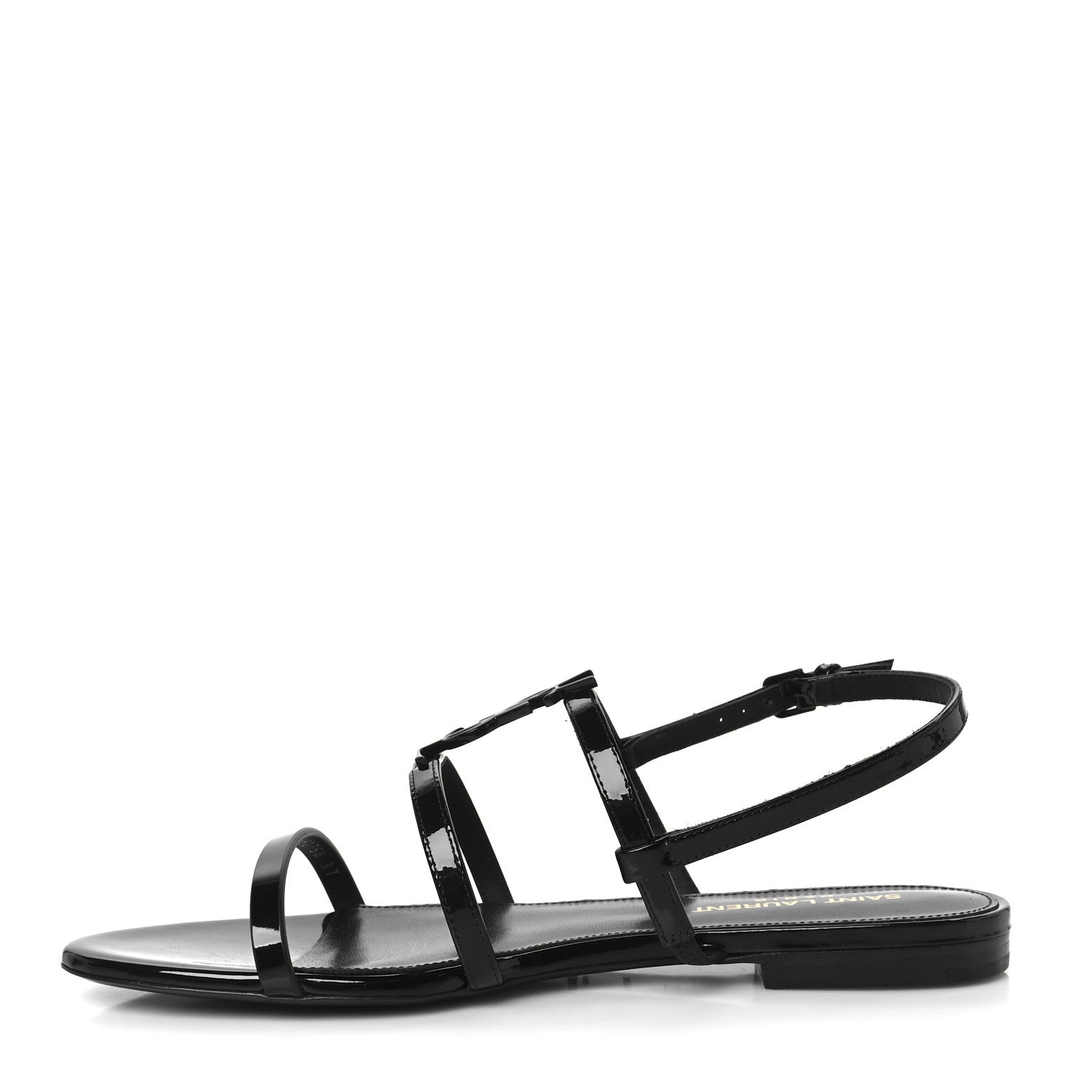 Saint Laurent Patent Calfskin Cassandra Monogram Sandals 37 Black 1 of 10