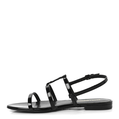 Saint Laurent Patent Calfskin Cassandra Monogram Sandals 37 Black 1 of 10