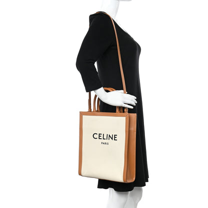 Celine Canvas Calfskin Logo Print Small Vertical Cabas Natural Tan 2 of 11
