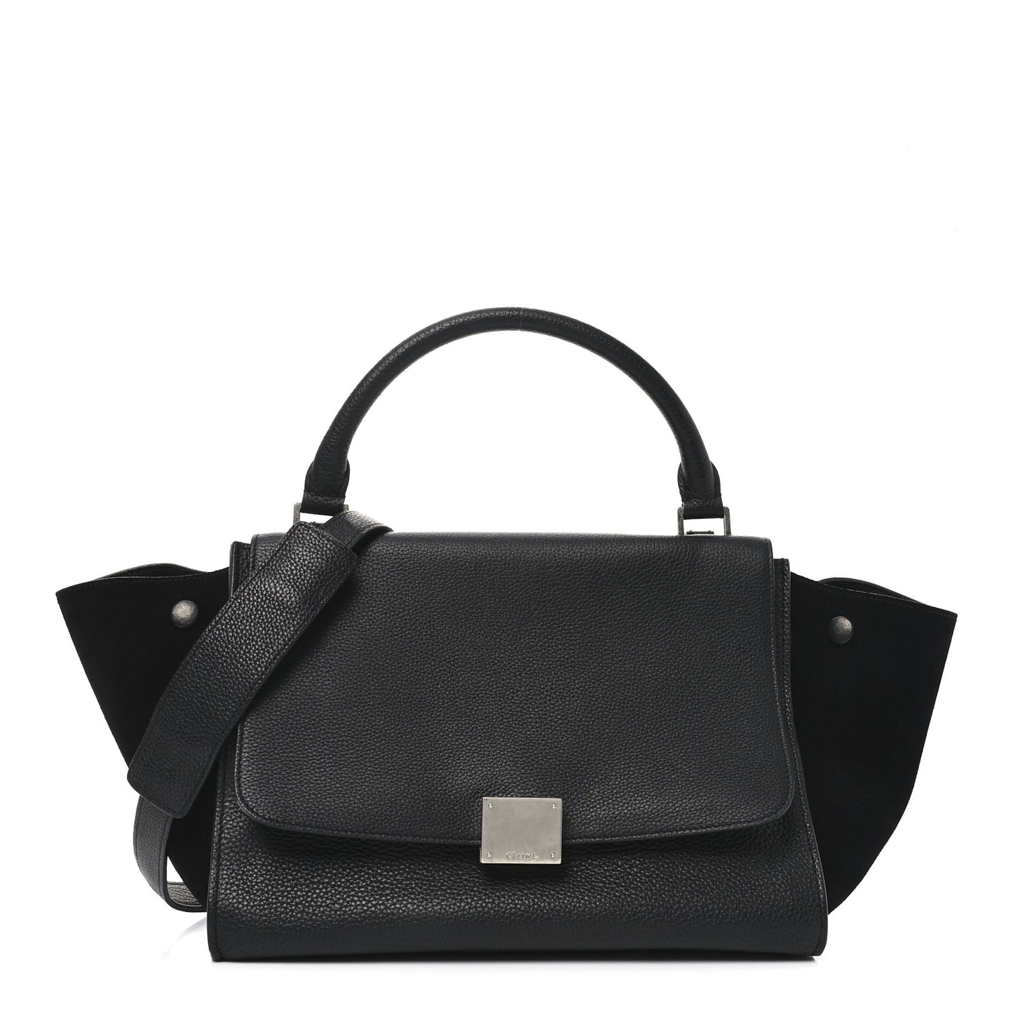 Drummed Calfskin Suede Small Trapeze Black