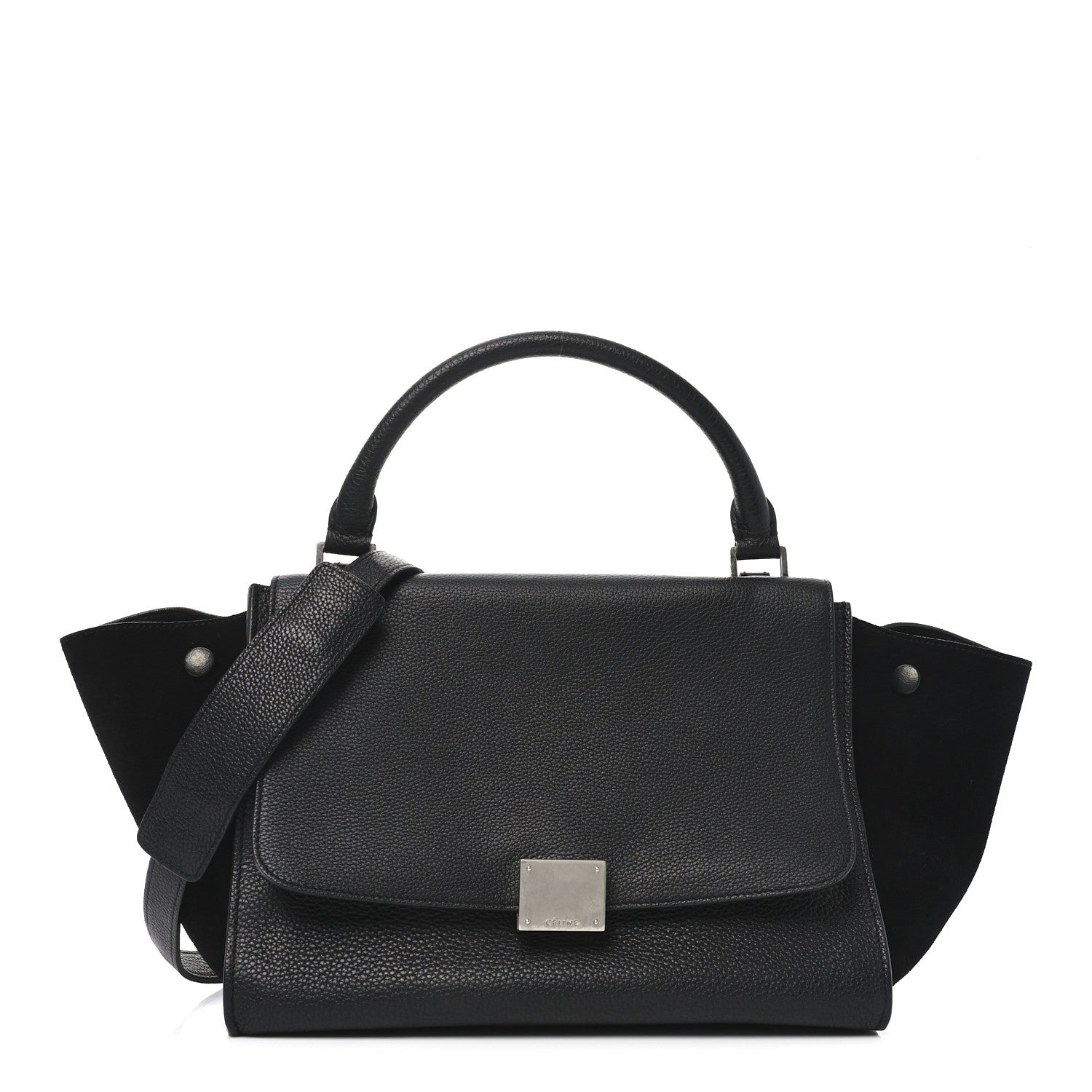 Celine Drummed Calfskin Suede Small Trapeze Black 1 of 9