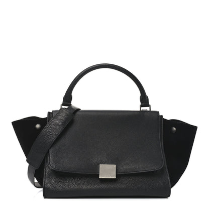 Celine Drummed Calfskin Suede Small Trapeze Black 1 of 9