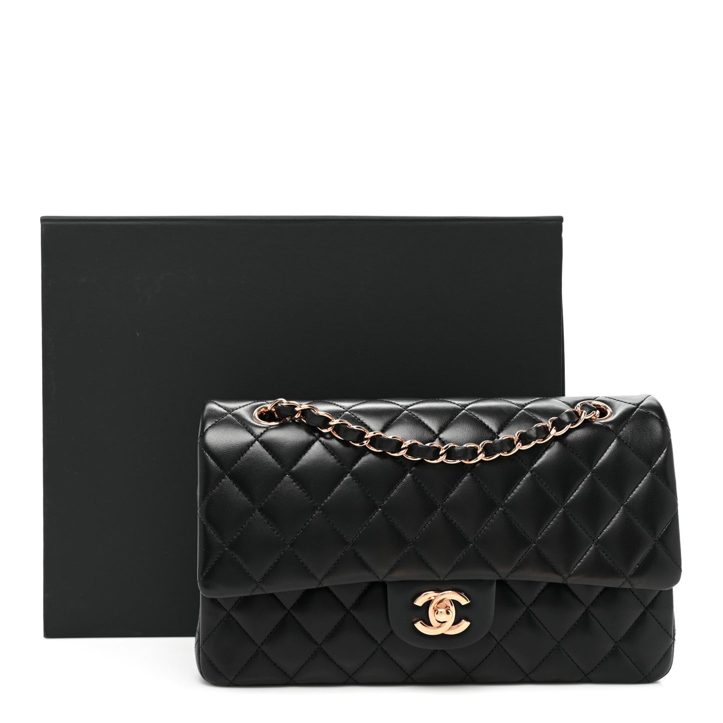 Lambskin Quilted Medium Double Flap Black