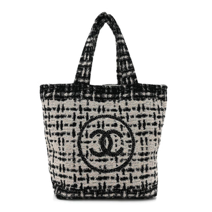 Chanel Terry Cotton CC Beach Tote Towel Set White Black 1 of 11