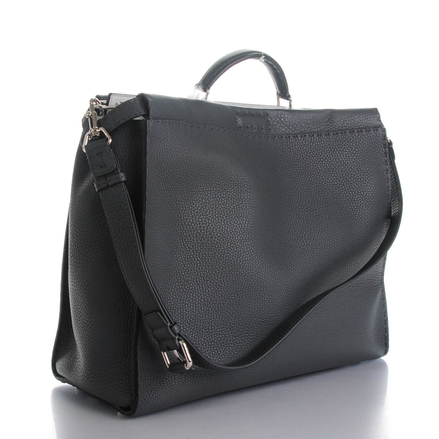 Fendi Calfskin Romano Lamb Fur Crocodile Selleria Monster Eyes Large Peekaboo Iconic Satchel Grey 3 of 10