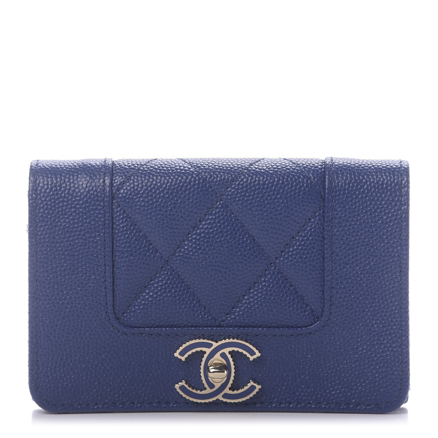 Caviar Chevron Quilted Vintage Mademoiselle Flap Card Holder Blue