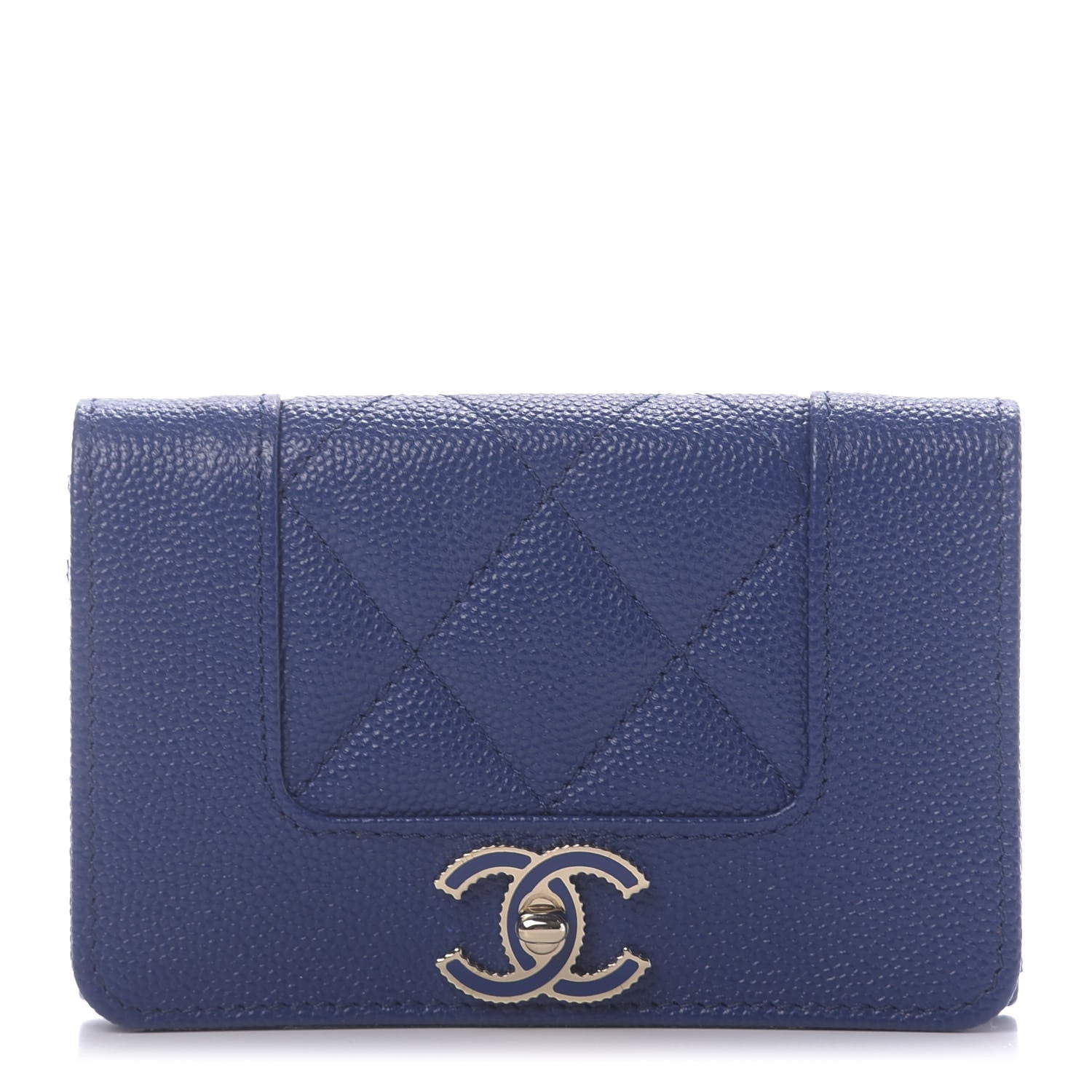 Chanel Caviar Chevron Quilted Vintage Mademoiselle Flap Card Holder Blue 1 of 9