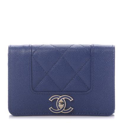 Chanel Caviar Chevron Quilted Vintage Mademoiselle Flap Card Holder Blue 1 of 9