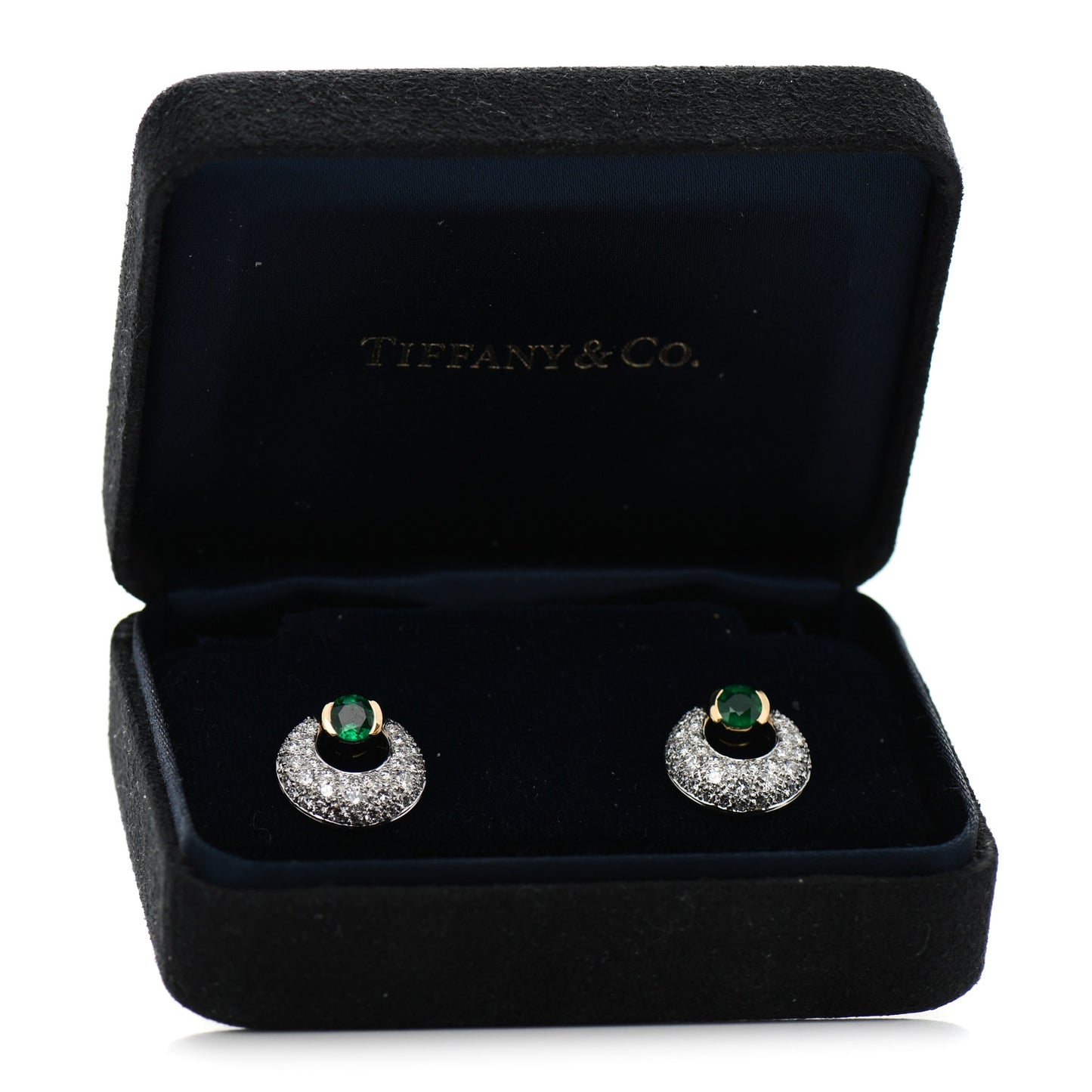 18K Yellow Gold Platinum Diamond Emerald Door Knocker Earrings