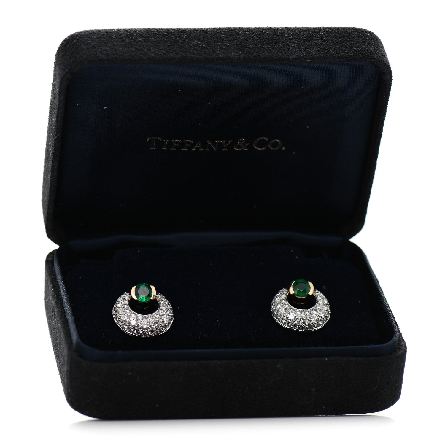 Tiffany 18K Yellow Gold Platinum Diamond Emerald Door Knocker Earrings 6 of 6