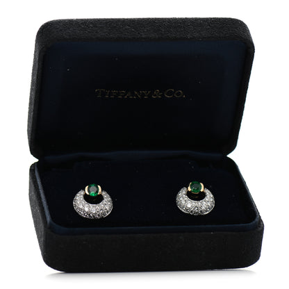 Tiffany 18K Yellow Gold Platinum Diamond Emerald Door Knocker Earrings 6 of 6