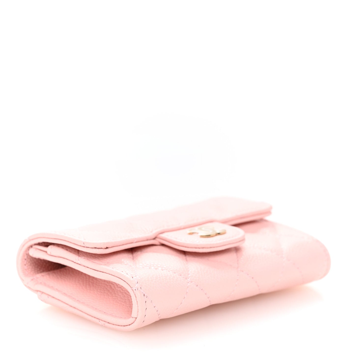 Caviar Quilted Flap Card Holder Wallet Light Pink