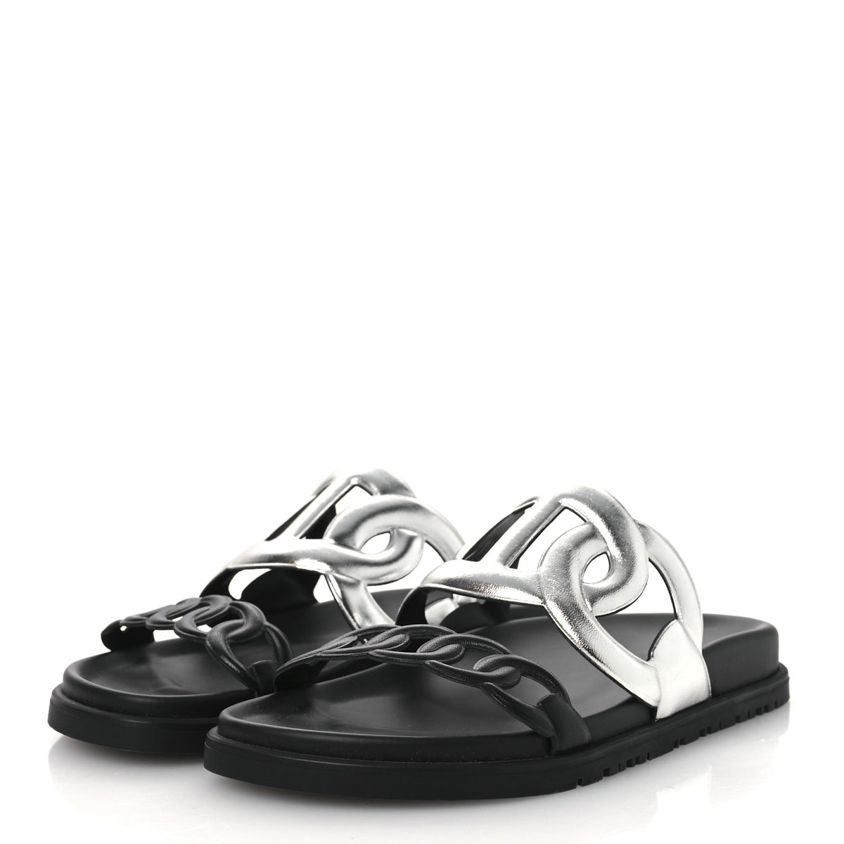 Hermes Metallic Nappa Extra Sandals 36 Gris Argente Black 4 of 11