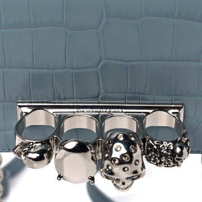 Alexander McQueen Shiny Crocodile Embossed Jeweled Satchel Blue Grey 14 of 17