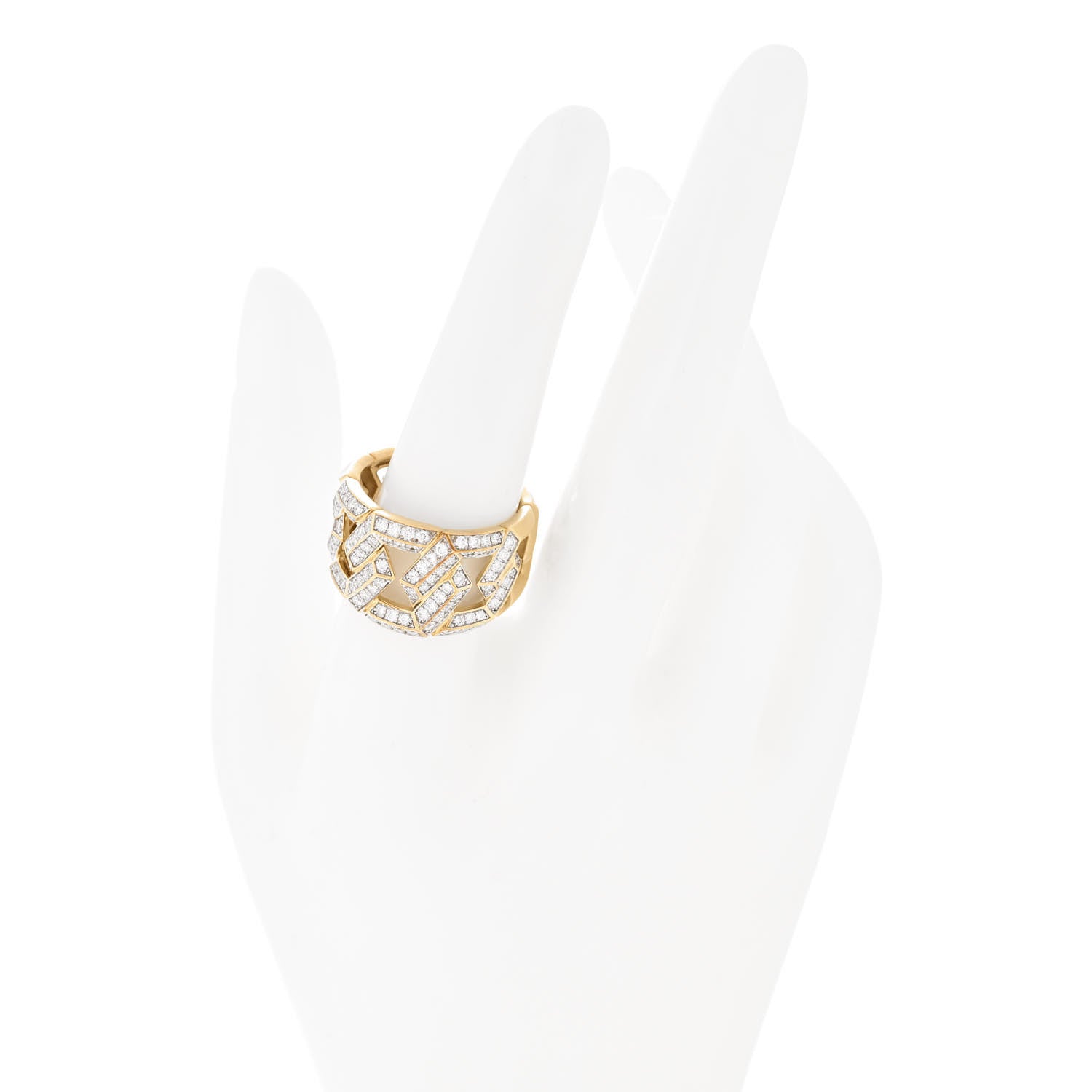 David Yurman 18K Yellow Gold Diamond 16mm Carlyle Ring 57 8 2 of 5