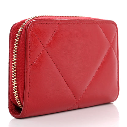 Chanel Goatskin Quilted Chanel 19 Zip Around Coin Purse Wallet Red 3 of 8