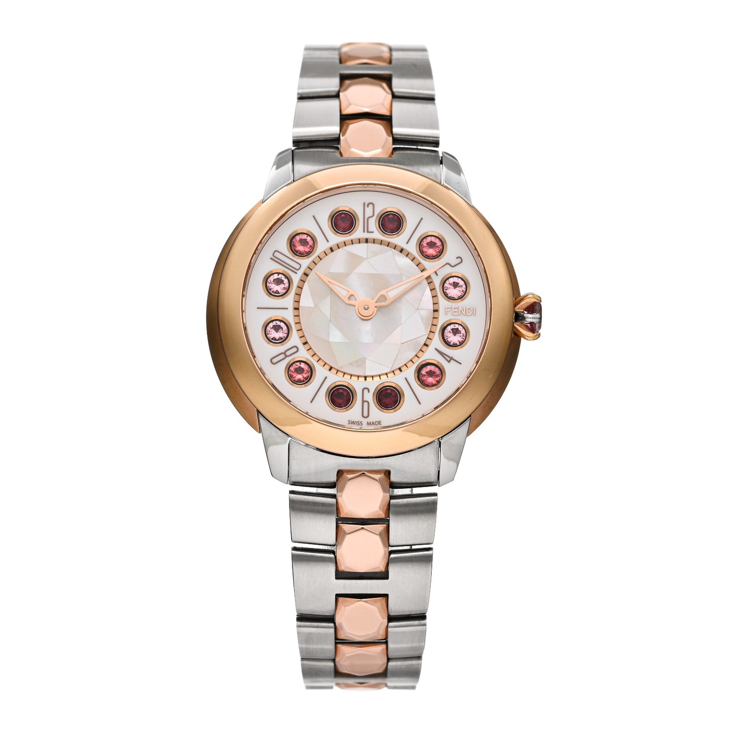 Stainless Steel Mother of Pearl Topaz Spinel 38mm Ishine Rotating Gem Two Tone Quartz Watch