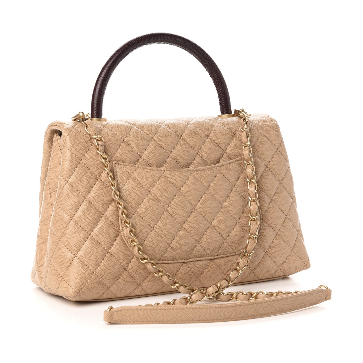 Caviar Lizard Embossed Quilted Small Coco Handle Flap Beige