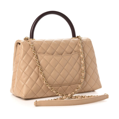 Chanel Caviar Lizard Embossed Quilted Small Coco Handle Flap Beige 3 of 13