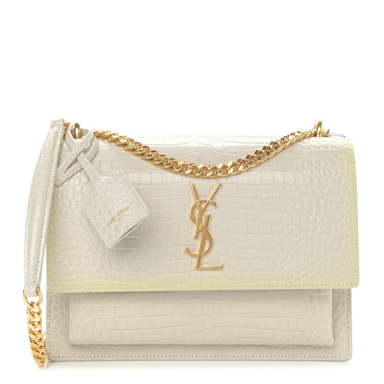 Saint Laurent Calfskin Crocodile Embossed Medium Monogram Sunset Blanc Vintage 1 of 15