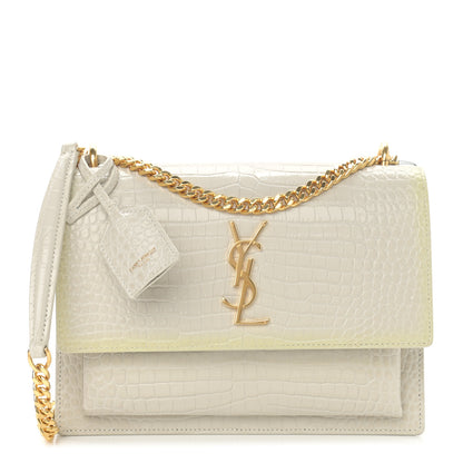 Saint Laurent Calfskin Crocodile Embossed Medium Monogram Sunset Blanc Vintage 1 of 15
