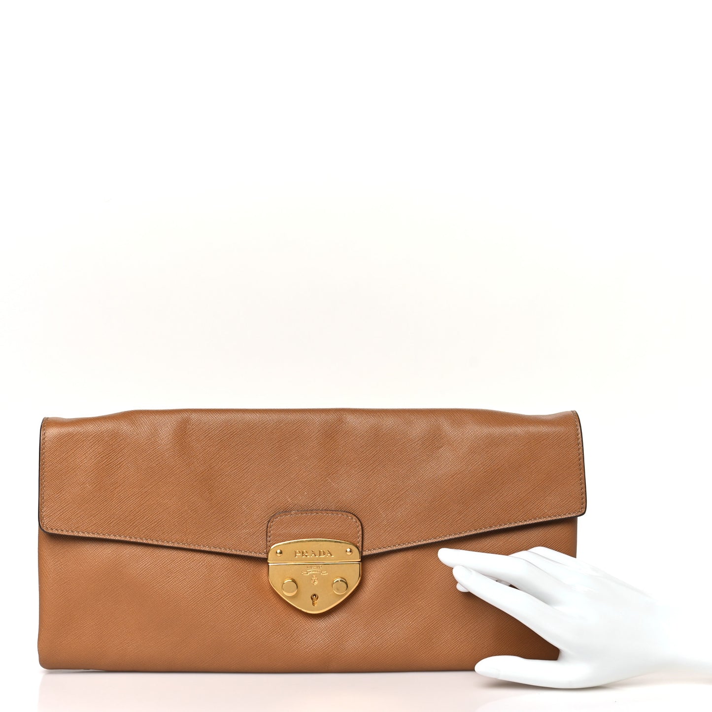 Saffiano Flap Clutch Caramel