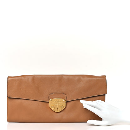 Prada Saffiano Flap Clutch Caramel 2 of 10