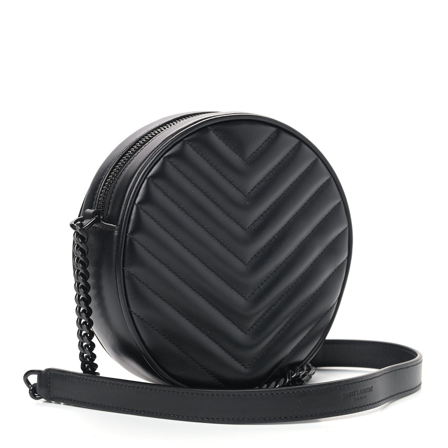 Calfskin Matelasse Chevron Round Vinyle Camera Bag Black