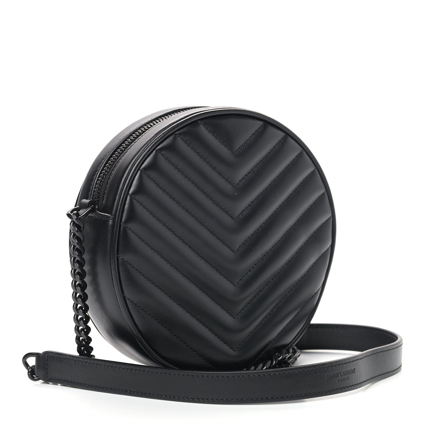 Saint Laurent Calfskin Matelasse Chevron Round Vinyle Camera Bag Black 3 of 9