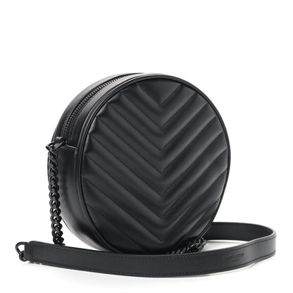 Saint Laurent Calfskin Matelasse Chevron Round Vinyle Camera Bag Black 3 of 9