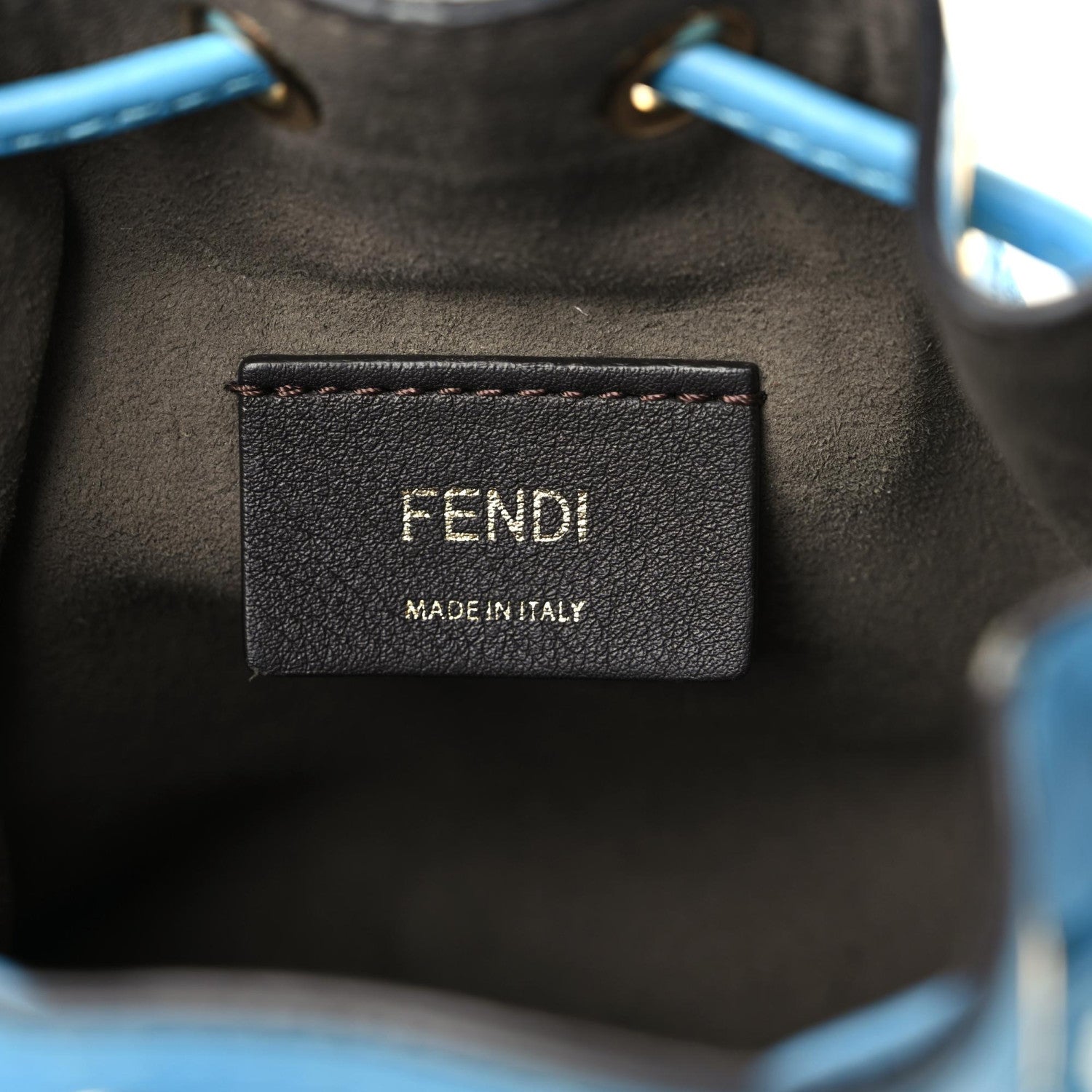 Fendi X SARAH COLEMAN Glazed Canvas Vitello King F is Fendi FF Vertigo Mini Mon Tresor Bucket Bag Cyber Blue White 8 of 16