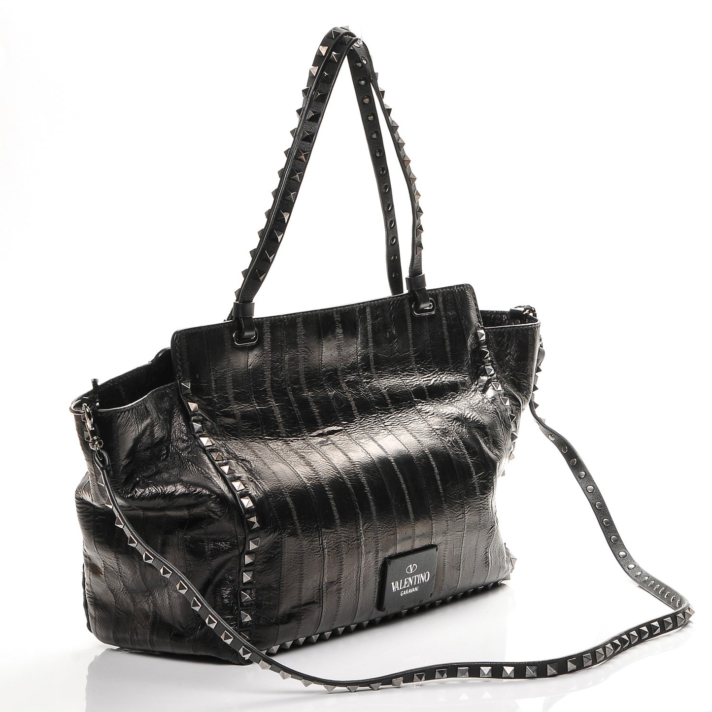 Eel Skin Medium Rockstud Tote Black