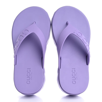 Gucci Rubber Chevron Logo Embossed Womens Thong Platform Sandals 37 Lapis 2 of 9